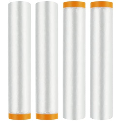 4 Rolls 8 x 66 Feet Plastic Sheeting, Painters Plastic Drop Cloths for Painting, Pre-Taped Masking Film Tape and Drape for Automotive Painting Covering, Furniture Floor Dustproof Cover - size: 8 x 66 feet