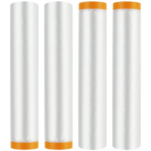 4 Rolls 10 x 66 Feet Plastic Sheeting, Painters Plastic Drop Cloths for Painting, Pre-Taped Masking Film Tape and Drape for Automotive Painting Covering, Furniture Floor Dustproof Cover - size: 10 x 66 feet