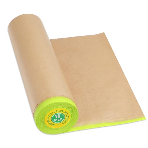 MyLifeUNIT Masking Paper, Automotive Paint Paper Roll with Tape, Tape and Drape Waterproof for Painting Protection Covering (1 Rolls, 18 inch x 50 feet) - size: 18 inch x 50 feet