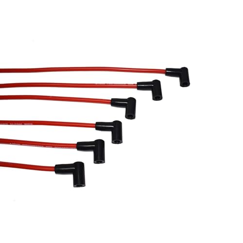 A-Team Performance 6-Cylinder Spark Plug Wire Set - Pack of 6, Red Two-Layer 8.0mm Silicone Wiring - Low-Resistance Ignition Wire Set - Compatible with GMC & Chevy 230/250/292/350 Engines