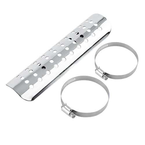 Keenso Motorcycle Exhaust Heat Shield,Universal Motorcycle Heat Guard Cover with 2 Stainless Steel Clamps for 50mm-70mm Pipe Diameter(Silver) - color: Silver
