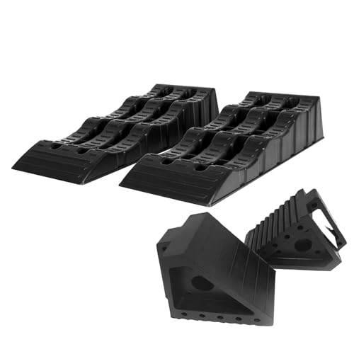 OMAC Car Ramps Pack 4 Pcs 6000 Pounds Load Capacity Black Compact Lightweight Design for RV Trailer Camper Oil Changes Inspections - size: 4 Pieces / Multi Level