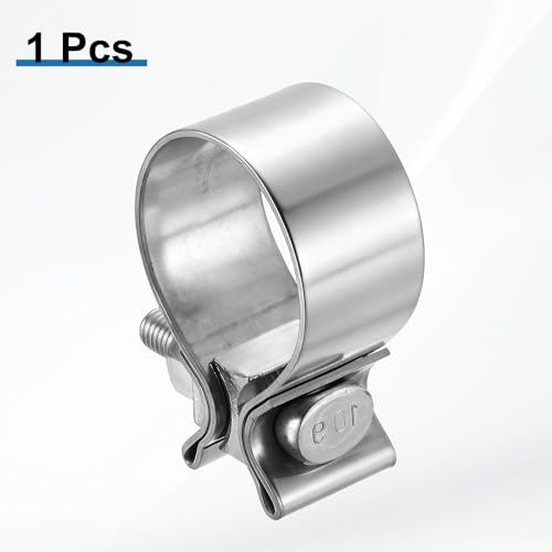 HARFINGTON 410 Stainless Steel Exhaust Clamp 1.97" Butt Joint Narrow Band Muffler Seal Exhaust Narrow Lap Butt Clamps for Pipes Mufflers Converters System Repair, Silver - size: Range 50-56 mm, Band Width 31mm