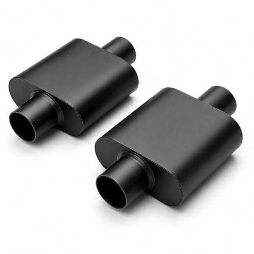 Pair of 2.5" ID Center/Center Single Chamber Mufflers, Aluminized Steel - color: BLACK, size: 2.5 Inch