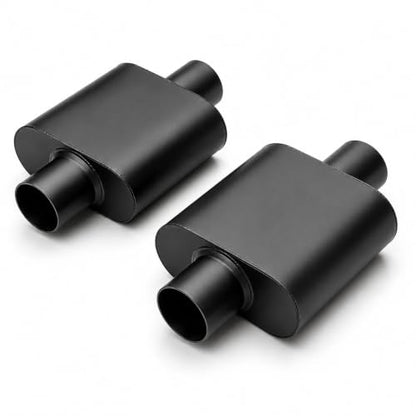 Pair of 2.5" ID Center/Center Single Chamber Mufflers, Aluminized Steel - color: BLACK, size: 2.5 Inch