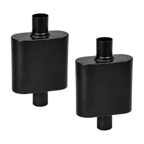 Pair of 2.5" ID Center/Center Single Chamber Mufflers, Aluminized Steel - color: BLACK, size: 2.5 Inch