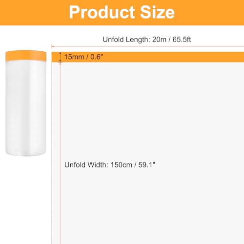 HARFINGTON 12 Rolls Pre-Taped Masking Film 59.1" x65.6ft Tape and Drape Painters Plastic Drop Cloth Film with Tape Plastic Sheeting for Automotive Painting Covering - color: Yellow, size: 59.1"x65.6ft