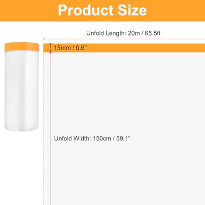 HARFINGTON 12 Rolls Pre-Taped Masking Film 59.1" x65.6ft Tape and Drape Painters Plastic Drop Cloth Film with Tape Plastic Sheeting for Automotive Painting Covering - color: Yellow, size: 59.1"x65.6ft