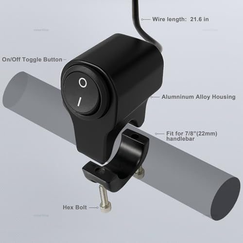 Motorcycle Handlebar Switch ATV Light Switch Waterproof Aluminum Alloy Toggle Switch for Motorcycle Light Bike Light Spotlight 7/8"(22MM) 1 Pcs