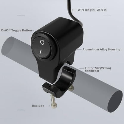 Motorcycle Handlebar Switch ATV Light Switch Waterproof Aluminum Alloy Toggle Switch for Motorcycle Light Bike Light Spotlight 7/8"(22MM) 1 Pcs