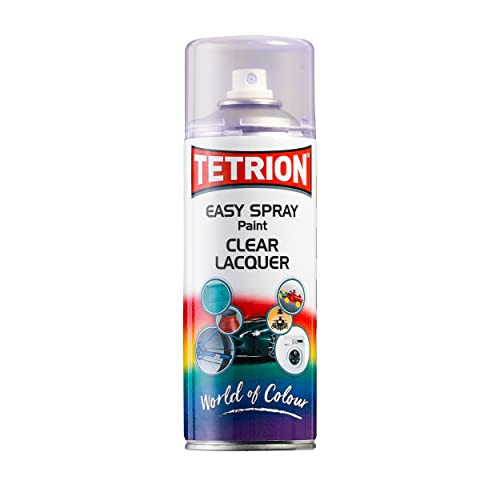 Tetrion Easy Spray Paint - Clear Lacquer 400ml - Acrylic Clear Coat Spray for Wood, Metal, Plastic, Ceramic & More - Easy to Use, Durable Finish,Indoor & Outdoor Use, 13.5 Oz - color: Clear Lacquer, size: 13.5 Ounce (Pack of 1)