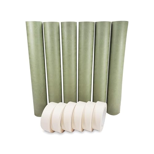 IDL Packaging Premium Masking Kit - 18" x 60 Yards Green Masking Paper (6 Rolls) and 1.41" x 60 Yards White Tape (6 Rolls) - Masking Set to Protect Surfaces - Great for Automotive Industry - size: Green 18" X 60 Yards, style: SET White, Pack of 6