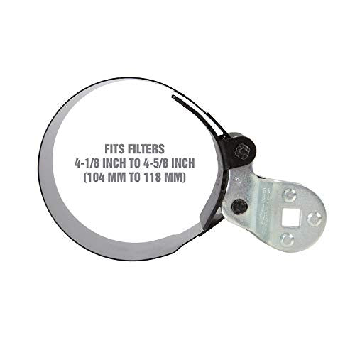 OEMTOOLS 25231 Heavy Duty Truck Oil Filter Wrench, 4-1/8 in to 4-5/8 in, 104mm to 118mm, 1/2 in Drive, Alloy Steel - size: 4-1/8 inch to 4-5/8 inch