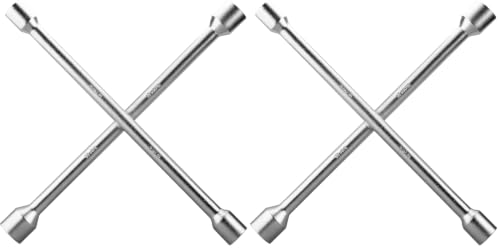 CARTMAN 14 Inch Universal Heavy Duty Lug Wrench 4 Way Tire Iron Wrench (Pack of 2) - size: 14" Chrome (Pack of 2)