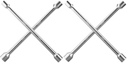 CARTMAN 14 Inch Universal Heavy Duty Lug Wrench 4 Way Tire Iron Wrench (Pack of 2) - size: 14" Chrome (Pack of 2)