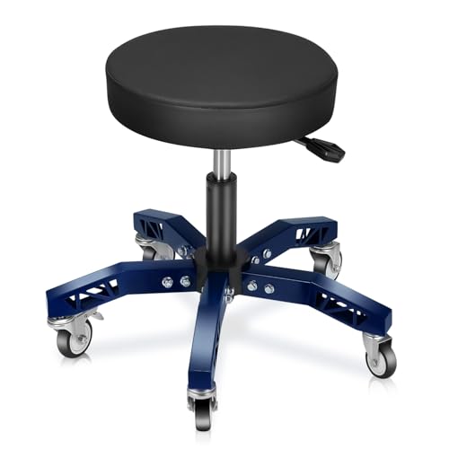 Auto Dynasty Rolling Mechanic Stool, Height Adjustable Heavy Duty Roller Creeper Garage Shop Seat with Padded Seat for Workshop Auto Repair, 300 LBS Capacity, Blue - color: Blue