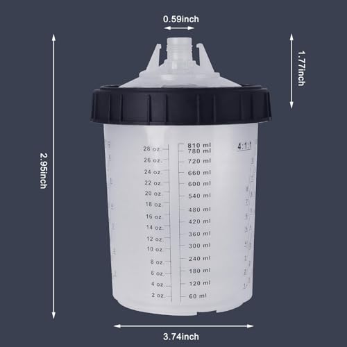 Disposable Paint Cups for Automotive Paint Gun, HVLP Paint Spray Gun 27 Ounce (800ml) Kit with 50 Cups and Lids Systerm, 1 Hard Cup with Retainer Ring and 10 Plugs - size: 27 Ounce Kit