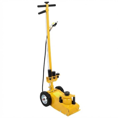 Garvee Air Hydraulic Floor Jack, 30-Ton(66,000 LBS) Low Profile 9 Inch Heavy Duty Jack for Trucks & Tractors, Dual Power Air/Manual Hydraulic with 4 Adapters, Adjustable 46" Handle & Rubber Wheels - color: Yellow, size: 30 Ton