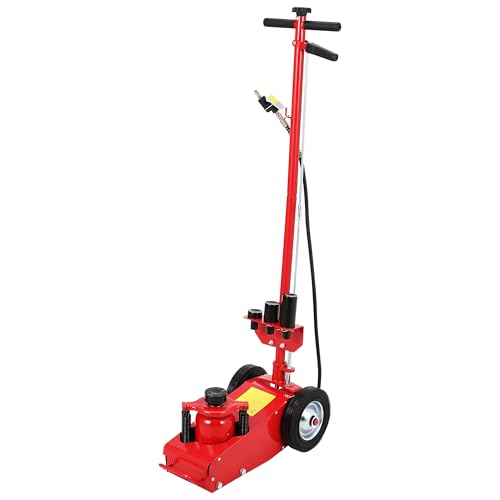 22 Ton Air Hydraulic Floor Jack for Heavy Duty Trucks & Tractors – Low Profile (9"-17.7"), 4 Adapters, 46" Adjustable Handle – 44,000 Lbs Capacity - color: 22 Ton Red