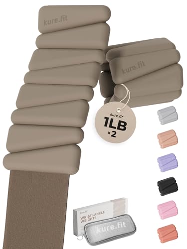 Pilates Wrist & Ankle Weights | Adjustable Weighted Bangles | 1/2/3LB Each - color: Taupe, size: 1 LB
