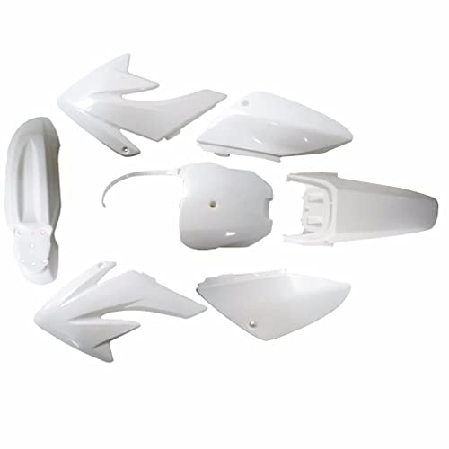 CRF70 Plastic Kit CRF 70 Plastic Fender Kit Plastic Fairing Kit & Graphics Decals & Seat & Fuel Tank Motorcycle Fairing Body Work Kit for CRF70F SSR Thumpstar 140cc Pit Dirt Bike (White) - color: White