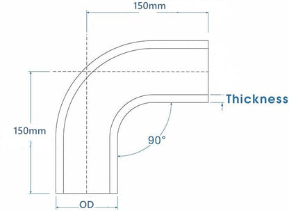 Aluminum Pipe Tube Intercooler Hose 90 Degree OD102mm(4"), 6061 Aluminu Air Intake Tube, Length 11.8" (300mm), Thickness 2mm Silver Aluminum Alloy Exhaust Pipe - size: OD102(4"), style: 90 Degree