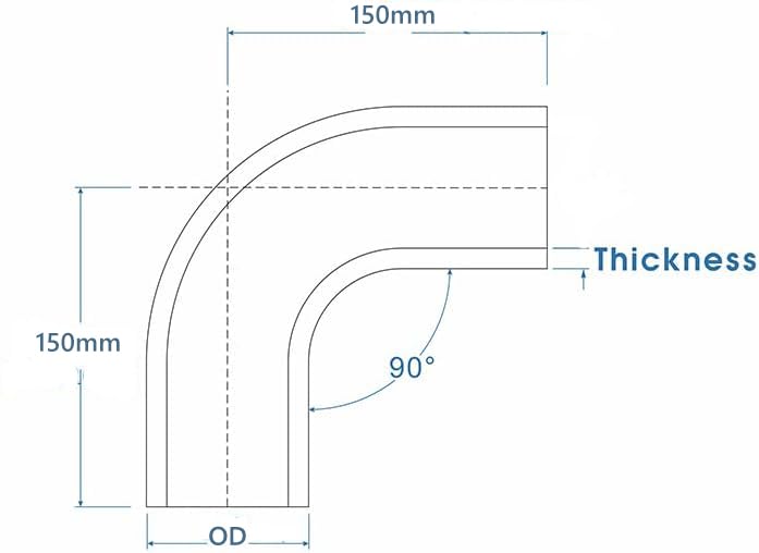 Aluminum Pipe Tube Intercooler Hose 90 Degree OD 63mm(2.5"), 6061 Aluminu Air Intake Tube, Length 11.8" (300mm), Thickness 2mm Silver Aluminum Alloy Exhaust Pipe - size: OD63(2.5"), style: 90 Degree