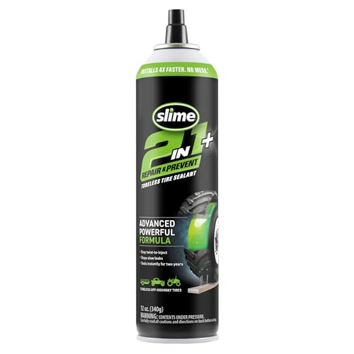 Slime 60199 2-in-1 Repair & Prevent Tubeless Tire Sealant, Instant Flat Tire Fix, Seals up to 1/4" Punctures Without Valve Core Removal, for Tractors, UTVs, Trailers & More, 12 Fl Oz - style: 12 oz