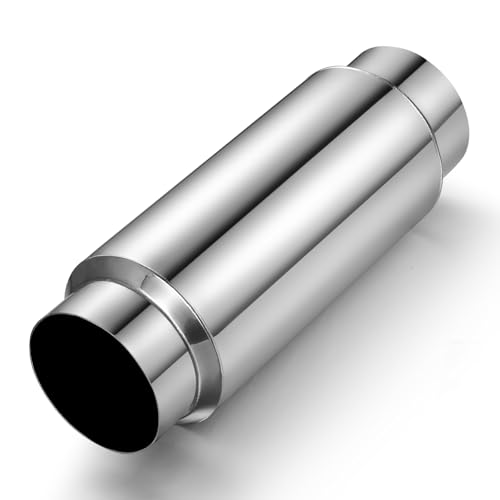 4" Inlet Exhaust Resonator, 4" Outlet 14" Overall Length Stainless Steel Performance Muffler, Straight Through Design, Weld-On, Universal for Car Truck, Polished - color: Silver, size: 4" inlet 14" Overall Length(5" wide)