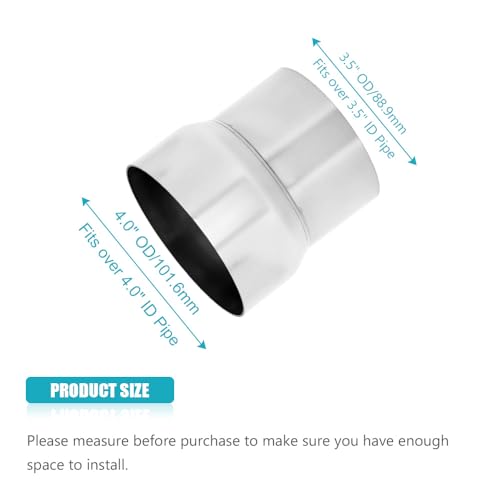 Universal 3.5" OD to 4" OD Exhaust Pipe Adapter Connector Reducer 304 Stainless Steel 3.5 Inch to 4.0 Inch 3 1/2”OD to 4.0” OD kit - size: 3.5" OD to 4" OD