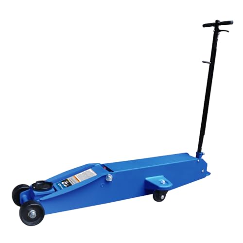 K Tool International HD63186 10 Ton Hydraulic Service Jack with Foot Pedal for Garages, Repair Shops and DIY, 20,000 lbs., Swivel Rear Casters, 3 Position Locking Handle, Built-in Bypass Valve, Blue