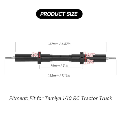 1/10 RC Trailer Axle Kit, 167mm/6.6in RC Trailer Dual Axles, Black Metal Non Powered Rear Wheel with Screws Accessories Replacement for Tamiya 1/10 Rc Tractor Truck, 1Pcs