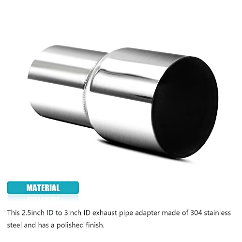 Universal 2.5" ID to 3" ID Exhaust Pipe Adapter Connector Reducer 304 Stainless Steel 2.5 Inch to 3.0 Inch 2 1/2” ID to 3.0” ID kit - size: 2.5" ID to 3" ID