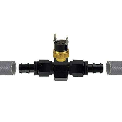34 Row Large Black Aluminum Auto Engine Transmission Oil Cooler 12 Volt 90w Electric Fan 6AN in-Line Hose End Fitting 180'F Degree Temperature Switch Thermostat Wiring Kit