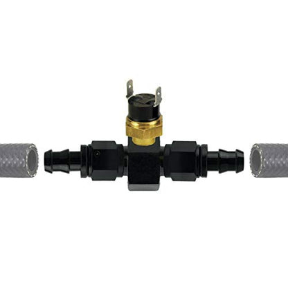34 Row Large Black Aluminum Auto Engine Transmission Oil Cooler 12 Volt 90w Electric Fan 6AN in-Line Hose End Fitting 180'F Degree Temperature Switch Thermostat Wiring Kit