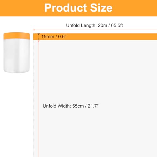 HARFINGTON 12 Rolls Pre-Taped Masking Film 21.7" x65.6ft Tape and Drape Painters Plastic Drop Cloth Film with Tape Plastic Sheeting for Automotive Painting Covering - color: Yellow, size: 21.7"x65.6ft