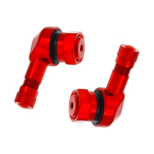 Yourkar 2 PCS Motorcycle Tire Valve Stems, 90 Degree Angle Aluminum Alloy Tire Tubeless Valve Stems with Rubber Ring, Red - color: Red