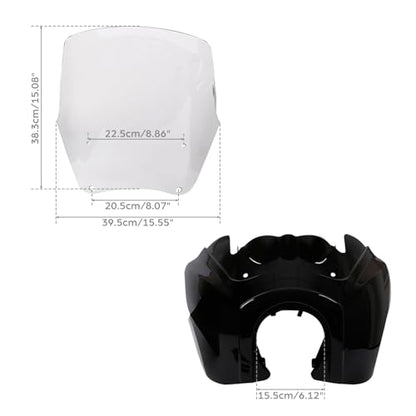 TCMT Front Fairing + 15" Windscreen Fits For Harley Dyna Street Fat Bob Wide Glide (Gloss Black+Clear) - color: Gloss Black(Clear Shield), size: Fairing Kit