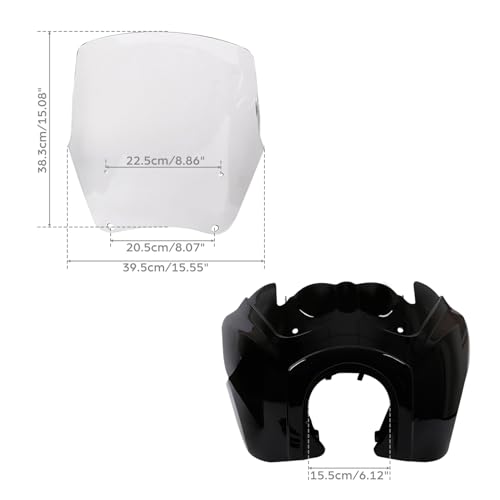 TCMT Front Fairing + 15" Windscreen Fits For Harley Dyna Street Fat Bob Wide Glide (Gloss Black+Clear) - color: Gloss Black(Clear Shield)