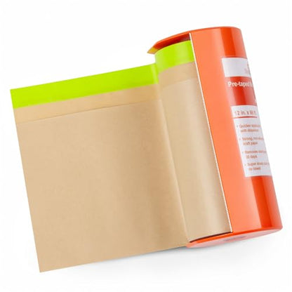 Tangibay Pre-Taped Masking Paper with Dispenser - 12" x 66' Painters Paper and Tape for Painting House, Auto Body, Cars (1 Dispenser 1 Refill) - size: 1 Dsp. 1 Refill: 12"x66'