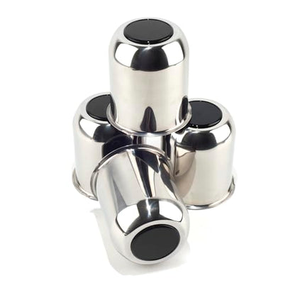 4Pcs 3.74" Stainless Trailer Wheel Center Caps, 4.33" H Chrome - color: Chrome+Gloss Black Top Cover, size: 3.74" Hub 4.33"H