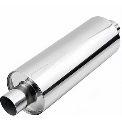 2" Inlet/Outlet Universal Exhaust Resonator – 16" Long Straight-Through Muffler, 1.5mm Thickness Polished Stainless Steel - size: 2" Inlet/Outlet