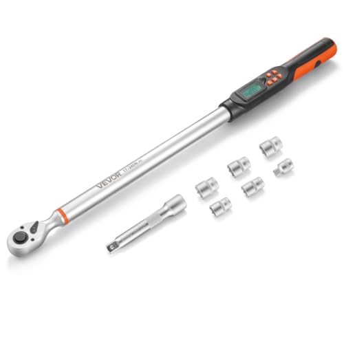 VEVOR Torque Wrench Set 1/2" Drive Digital Torque Wrench 4 Display Units, ±2% Accuracy, LCD Screen, with Buzzer and LED Indicator, with Sockets, Extension Bar, Adapter, for Automotive Repair - size: 1/2"