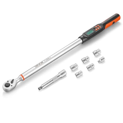 VEVOR Torque Wrench Set 1/2" Drive Digital Torque Wrench 4 Display Units, ±2% Accuracy, LCD Screen, with Buzzer and LED Indicator, with Sockets, Extension Bar, Adapter, for Automotive Repair - size: 1/2"