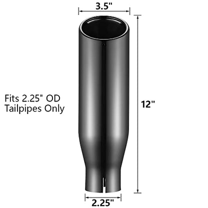 A-KARCK Exhaust Tips Black Chrome 2.25" Inlet, Muffler Tip with Never Fading and Peeling Coating, 2.25" Inlet to 3.5" Outlet 12" Long - size: 2.25" inlet - 3.5" outlet, 12" long