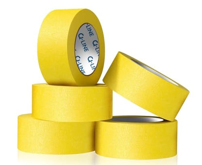 Automotive Masking Tape 3/4 Inch (18mm x 50m), 48 Rolls Yellow Automotive Refinish Masking Tape, High Adhesion Auto Body Paint Tape with Clean Removal, Moisture Resistant for Car Painting & Detailing