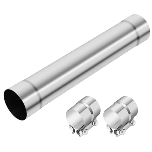 LCGP 2.5 Inch Straight Exhaust Pipe, 2.5" Stainless Steel Straight Muffler Replacement Pipe, 20" Length Mandrel Exhaust Tube with Two Lap Joint Band Clamps(New Version) - size: 2.5 Inch, style: 20 Inch Long