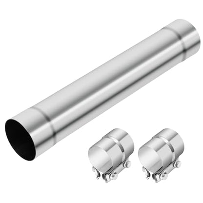 LCGP 2.5 Inch Straight Exhaust Pipe, 2.5" Stainless Steel Straight Muffler Replacement Pipe, 20" Length Mandrel Exhaust Tube with Two Lap Joint Band Clamps(New Version) - size: 2.5 Inch, style: 20 Inch Long