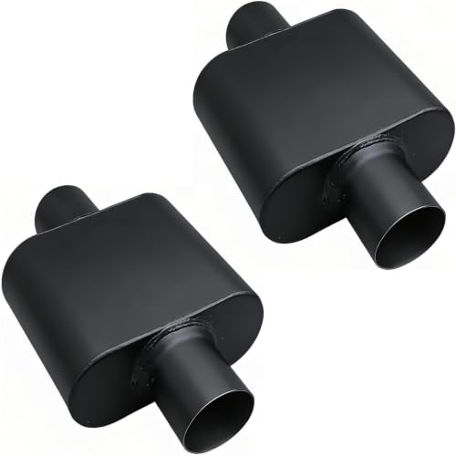 2.25" ID Center/Center Single Chamber Muffler Pair - Aggressive Deep Sound, Aluminized Steel, Welded/Clamp-On (13" Total Length) - size: 2.25 Inch-Black