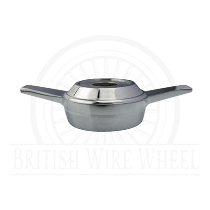 Zenith Style 2 Ear Cut Spinner Cap (Single Left) | Left Side Triple Chrome Plated 2 Bar/Wing Straight Knock Off Spinner Cap with Wheel Chip Recess | for Lowriders with Wire Wheels - color: Chrome, style: Single Left